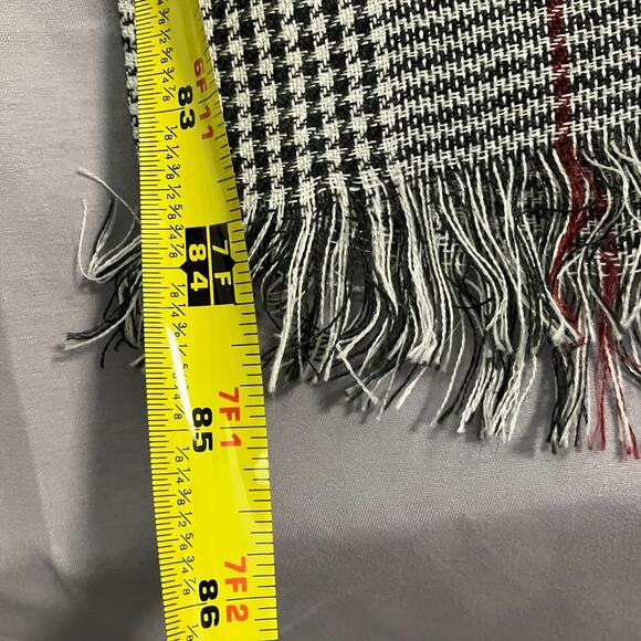 H&M Plaid Checkered Fringe Scarf Acrylic Wool Blend Gray Red 32x84 Unisex - Picture 8 of 11